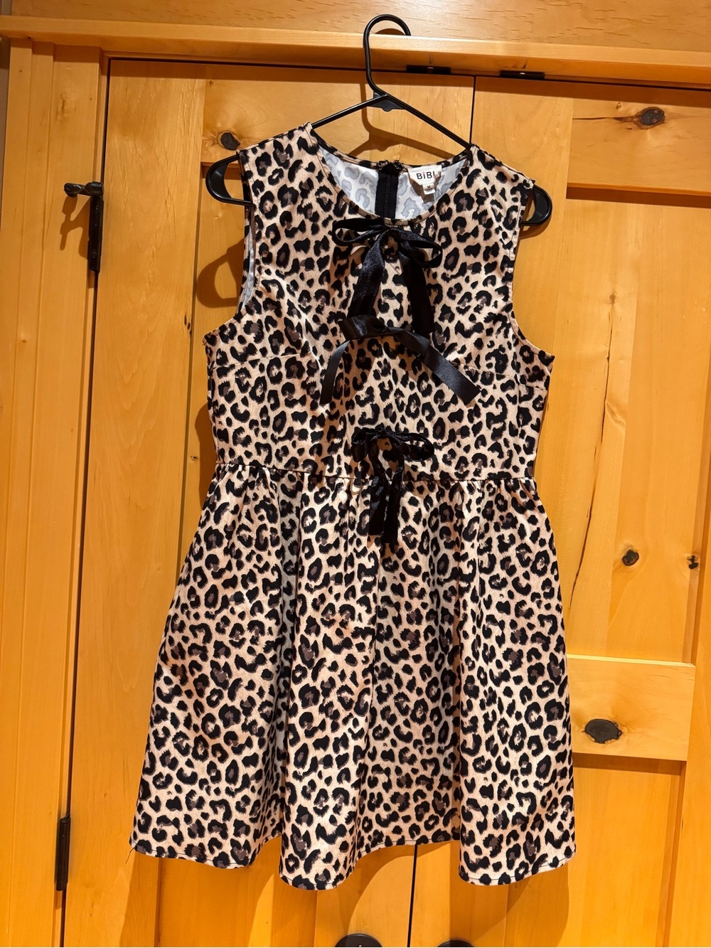 Bibi Leopard Print Bow-Accent Dress in Beige Black